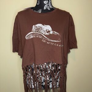 Brown Fringe Graphic T-Shirt